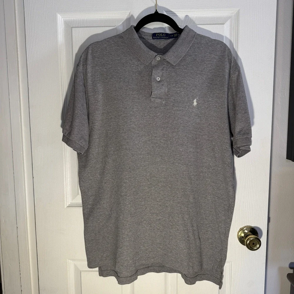 Polo Ralph Lauren Polo Shirt Mens Large Gray Short Sleeve Mesh Pony Logo